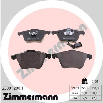 Zimmermann 23801.200.1 Bremsbeläge Bremsbelagsatz Scheibenbremse Vorne
