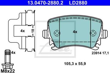 ATE Ceramic 13.0470-2880.2 brake pads set disc brake rear