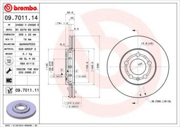 Brembo 09.7011.11 brake disc front 256x22mm 5 x 100