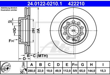 ATE 24.0122-0210.1 Bremsscheibe Vorne 280x22mm 5 x 112