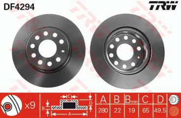 TRW DF4294 brake disc front 280x22mm 5 x 112