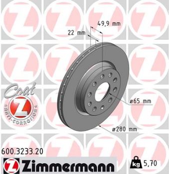 Zimmermann 600.3233.20 brake disc 280x22mm 5 x 112
