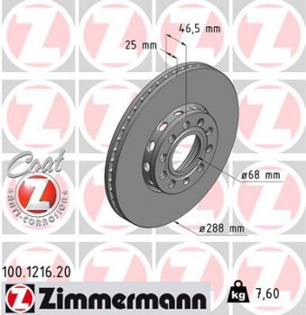 Zimmermann 100.1216.20 brake disc front 288x25mm 5 x 112
