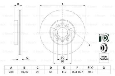 Bosch 0986479088 Bremsscheibe Vorne 288x25mm 5 x 112
