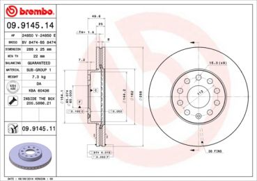 Brembo 09.9145.11 brake disc front 288x25mm 5 x 112