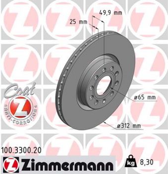 Zimmermann 100.3300.20 Bremsscheibe Vorne 312x25mm 5 x 112