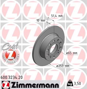 Zimmermann 600.3234.20 Rear brake disc 253x10mm 5 x 112