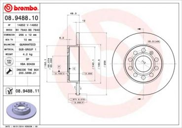 Brembo 08.9488.11 Rear Brake Disc 256x12mm 5 x 112