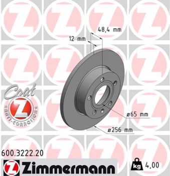 Zimmermann 600.3222.20 Rear Brake Disc 256x12mm 5 x 112