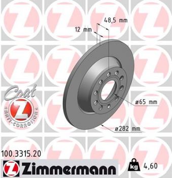Zimmermann 100.3315.20 Rear Brake Disc 282x12mm 5 x 112