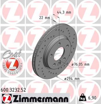 Zimmermann SPORT 600.3232.52 Bremsscheibe Hinten 294x22mm 5 x 120