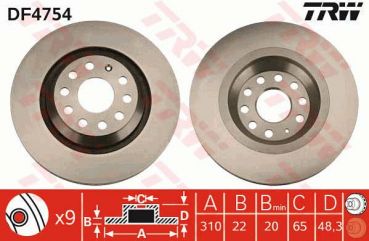 TRW DF4754 Bremsscheibe Hinten 310x22 5 x 112