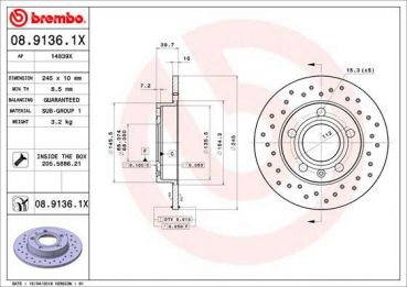 Brembo 08.9136.11 Rear Brake Disc 245x10mm 5 x 112