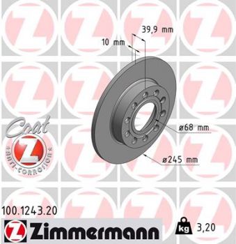 Zimmermann 100.1243.20 Rear Brake Disc 245x10mm 5 x 112