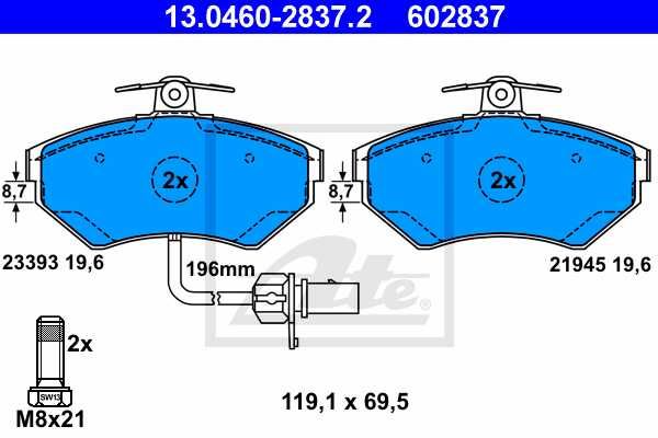 ATE 13.0460-2837.2 brake pads set disc brake front