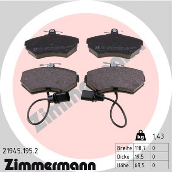Zimmermann 21945.195.2 Bremsbeläge Bremsbelagsatz Scheibenbremse Vorne