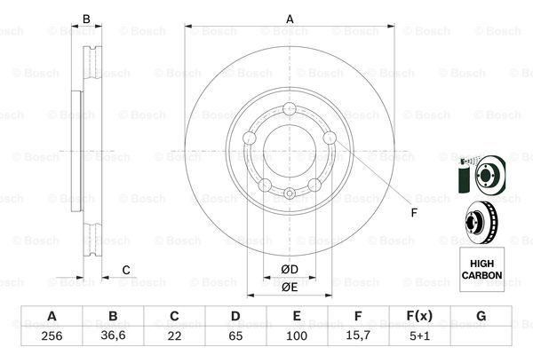 Bosch 0986478853 Bremsscheibe Vorne 256x22mm 5 x 100