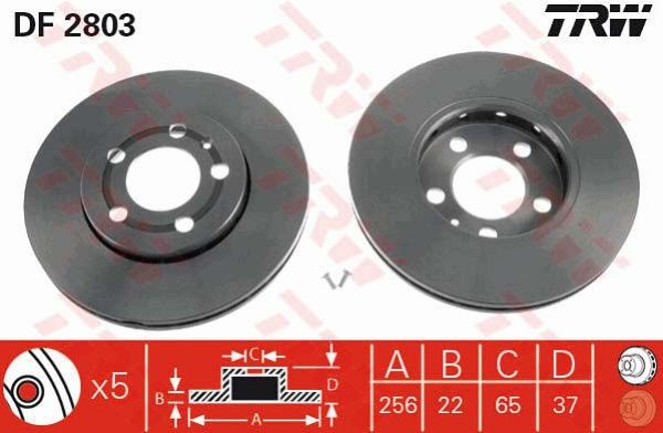 TRW DF2803 brake disc front 256x22mm 5 x 100