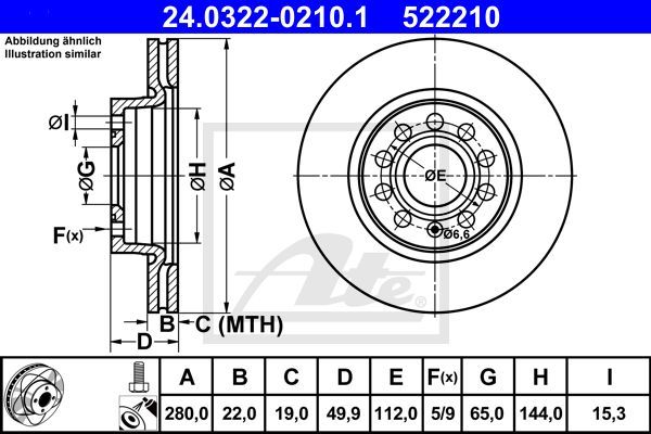 ATE PowerDisc 24.0322-0210.1 Bremsscheibe Vorne 280x22mm 5 x 112