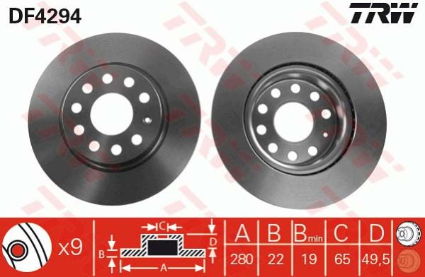TRW DF4294 brake disc front 280x22mm 5 x 112