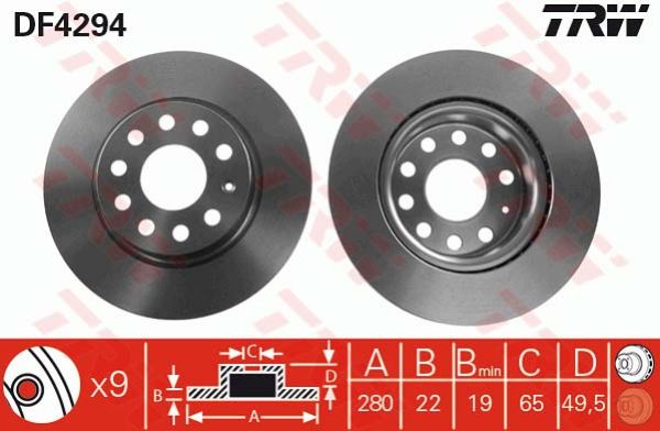 TRW DF4294 Bremsscheibe Vorne 280x22mm 5 x 112