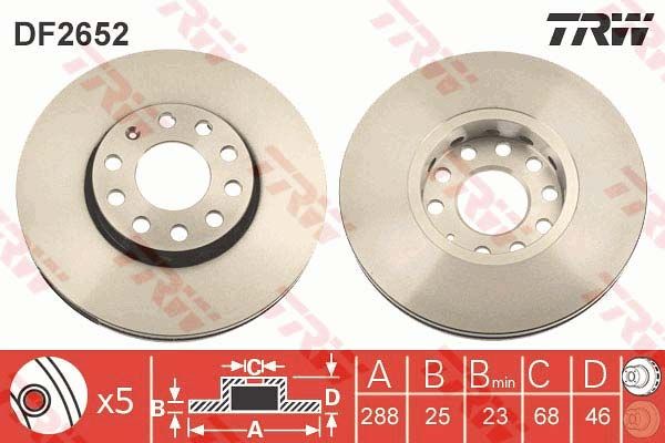TRW DF2652 brake disc front 288x25mm 5 x 112
