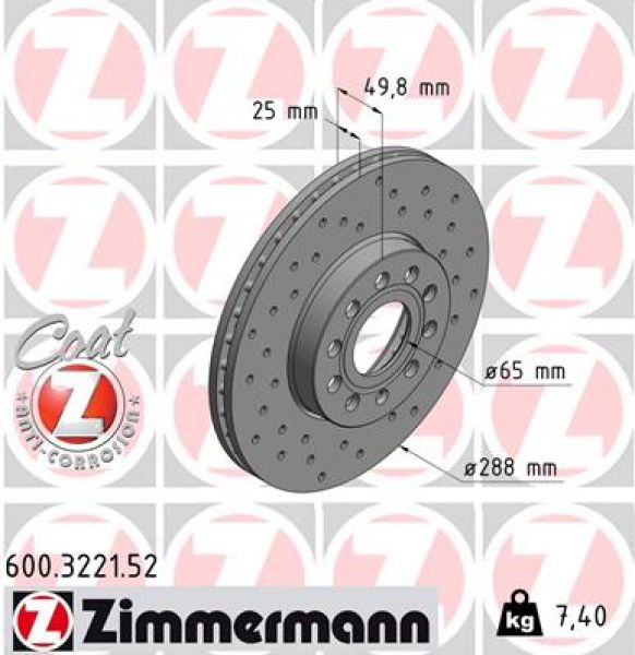 Zimmermann Sport 600.3221.52 Bremsscheibe Vorne 288x25mm 5 x 112