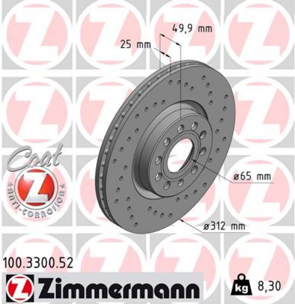 Zimmermann SPORT 100.3300.52 Bremsscheibe Vorne 312x25mm 5 x 112