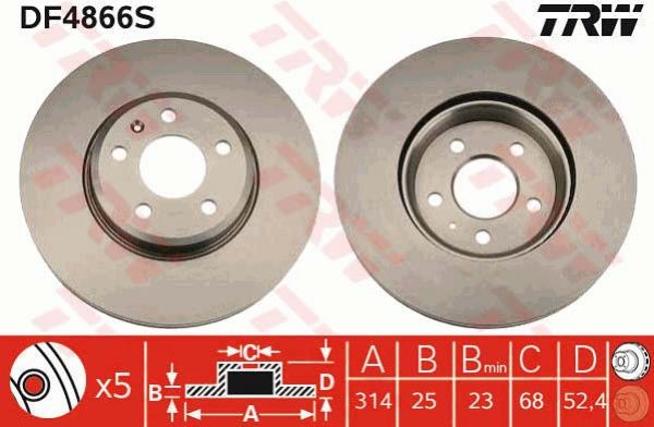 TRW DF4866S Bremsscheibe Vorne 314x25mm 5 x 112