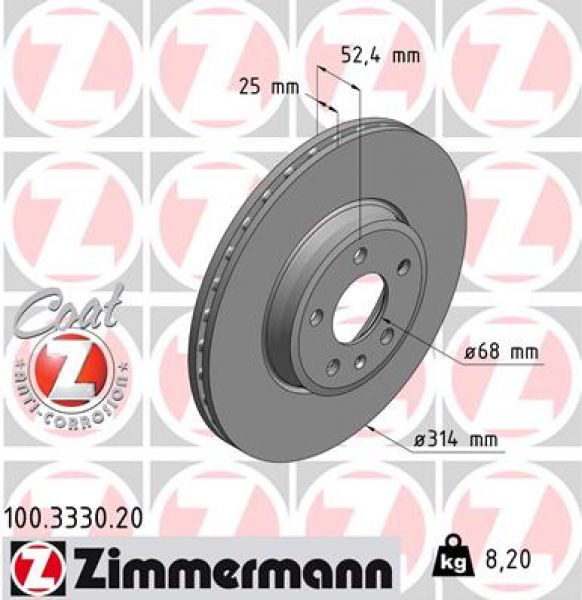 Zimmermann 100.3330.20 Bremsscheibe Vorne 314x25mm 5 x 112