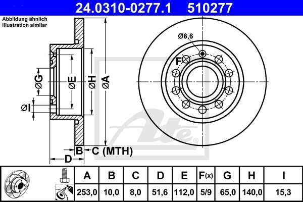 ATE Power Disc 24.0310-0277.1 Bremsscheibe Hinten 253x10mm 5 x 112