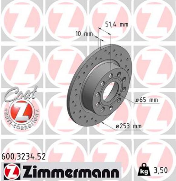 Zimmermann Sport 600.3234.52 Rear brake disc 253x10mm 5 x 112