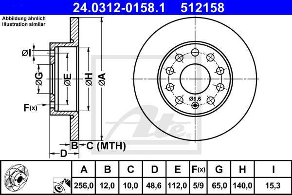 ATE Power Disc 24.0312-0158.1 Bremsscheibe Hinten 256x12mm 5 x 112