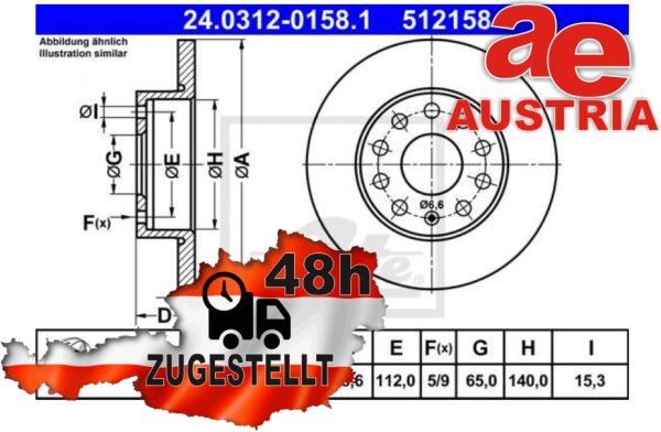 ATE Power Disc 24.0312-0158.1 Bremsscheibe Hinten 256x12mm 5 x 112