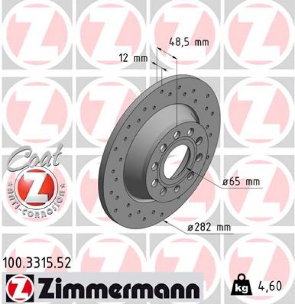 Zimmermann SPORT 100.3315.52 Bremsscheibe Hinten 282x12mm 5 x 112