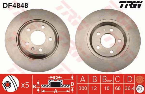 TRW DF4848 Bremsscheibe Hinten 300x12mm 5 x 112