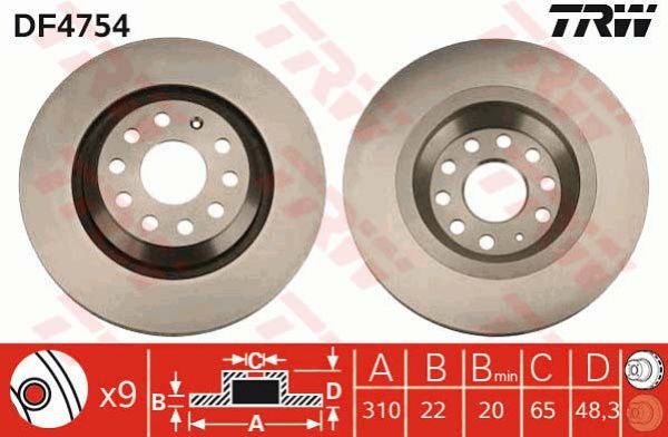 TRW DF4754 Bremsscheibe Hinten 310x22 5 x 112