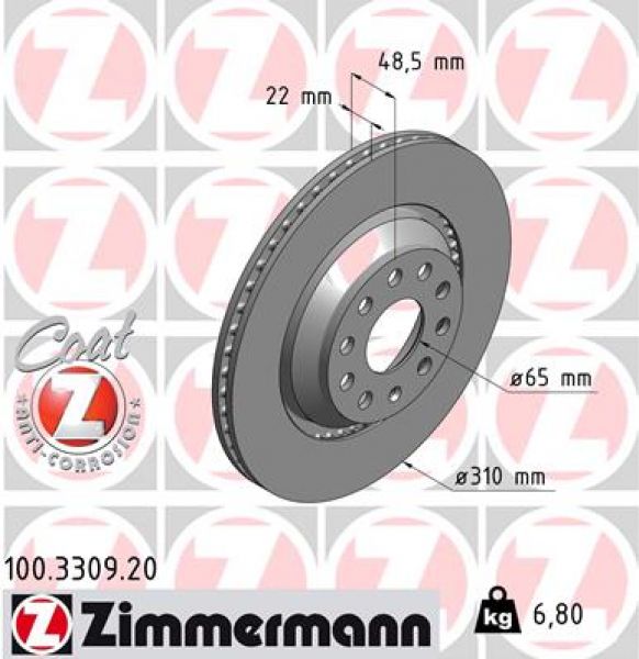 Zimmermann 100.3309.20 Rear Brake Disc 310x22 5 x 112