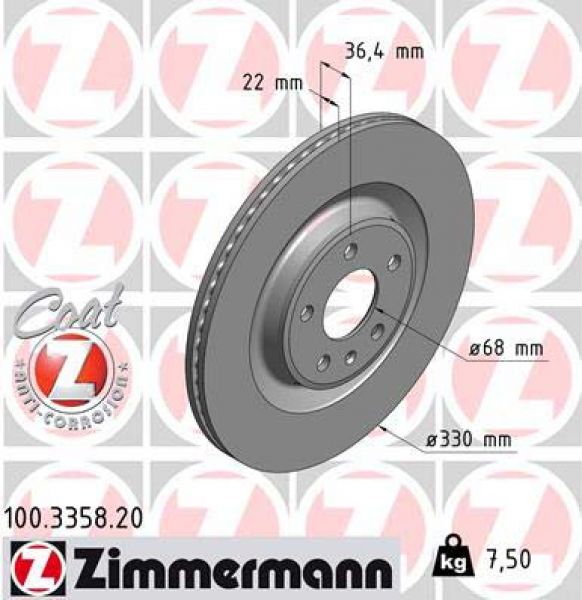 Zimmermann 100.3358.20 Bremsscheibe Hinten 330x22mm 5 x 112