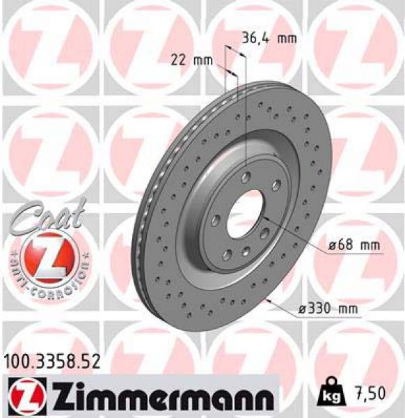 Zimmermann SPORT 100.3358.52 Rear brake disc 330x22mm 5 x 112