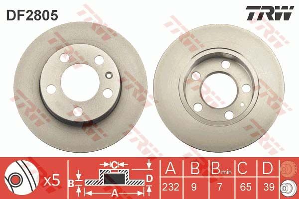 TRW DF2805 Bremsscheibe Vorne 230x9mm 5 x 100