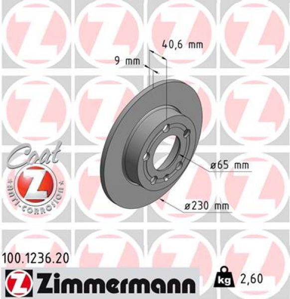 Zimmermann 100.1236.20 Bremsscheibe Vorne 230x9mm 5 x 100