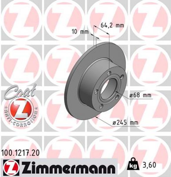 Zimmermann 100.1217.20 Bremsscheibe Vorne 245x10mm 5 x 112