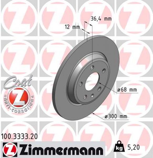 Zimmermann 100.3333.20 Bremsscheibe Hinten 300x12mm 5 x 112