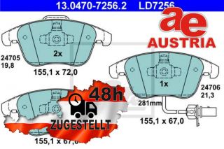 ATE Ceramic 13.0470-7256.2 Bremsbeläge Bremsbelagsatz Scheibenbremse Vorne