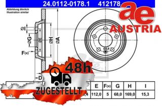 ATE 24.0112-0178.1 Bremsscheibe Hinten 300x12mm 5 x 112